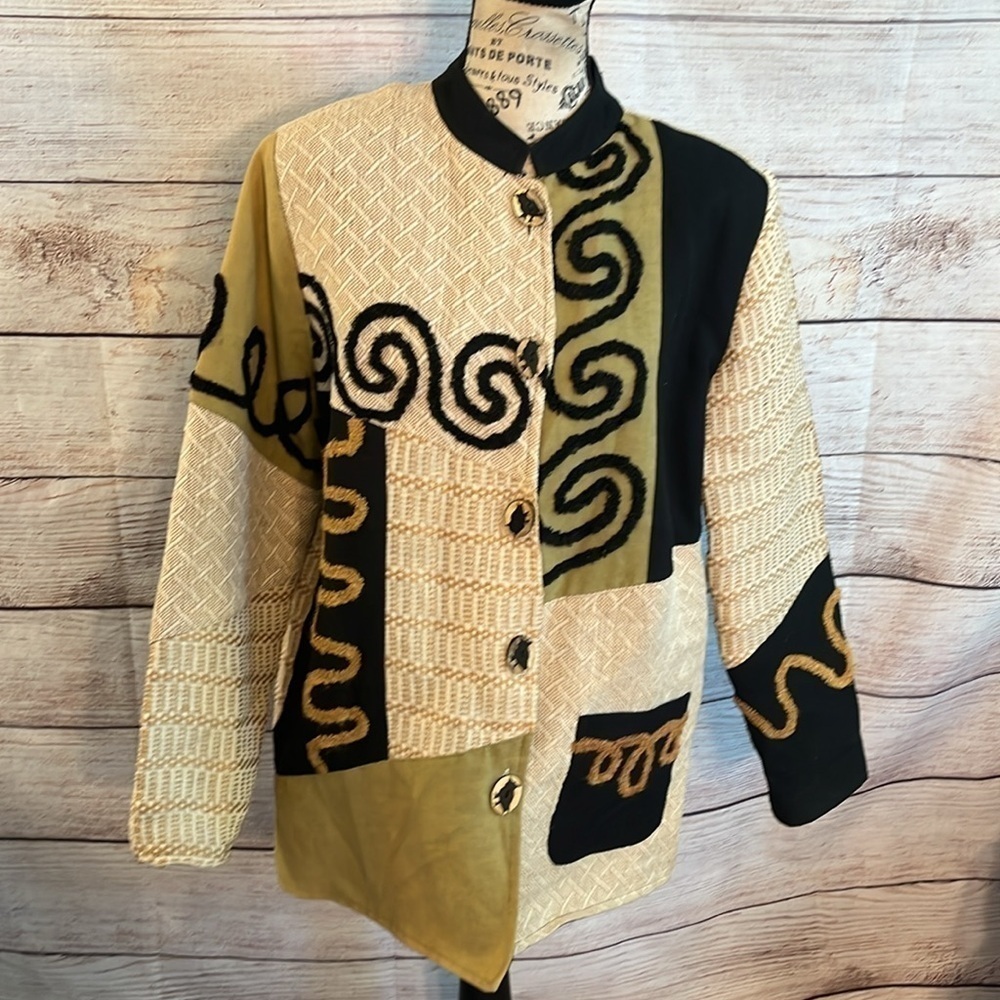 Vintage Julia Kim Blazer Art to Wear Bird Buttons Chenille Mixed Fabrics Small